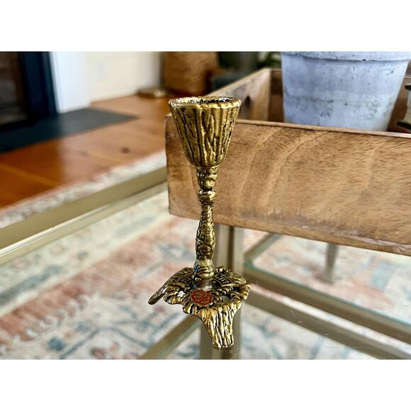 Vtg Mid Century Judaica Brass Brutalist Shabbat Candle Holder - Picture 2 of 10